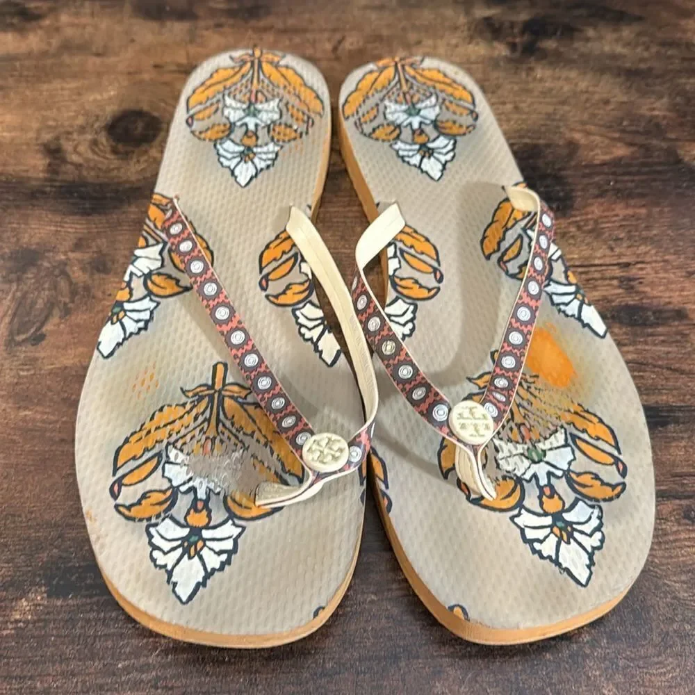 Tory Burch Brown Patterned Flip‎ Flops size 11